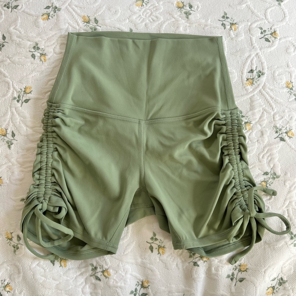 lululemon athletica High Waist Green Ruched Shorts